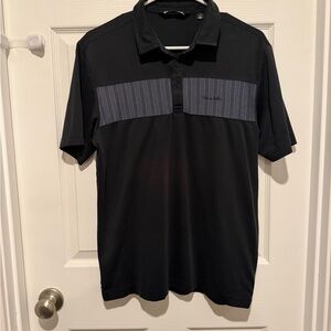 Black Polo Shirt with Striped Detail